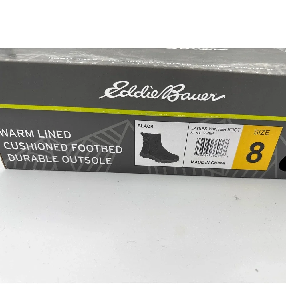 Eddie Bauer Womens Winter Boot Size 8 Black Siren Faux Lined Ankle Rain Snow